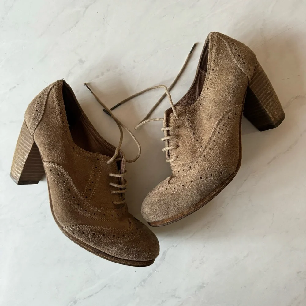 ALLSAINTS SPITAFIELDS Heeled Oxford Wingtip Suede Lace Up • size 38 (7.5) - Picture 2 of 16